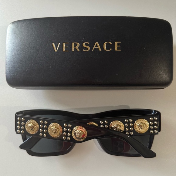 Versace Black Sunglasses with Gold Medallions - Picture 1 of 4